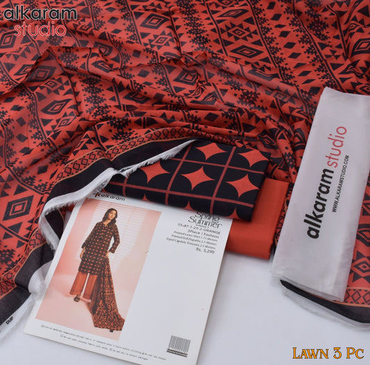 AL KARAM 3 Piece Printed Unstitched Suit AK-09