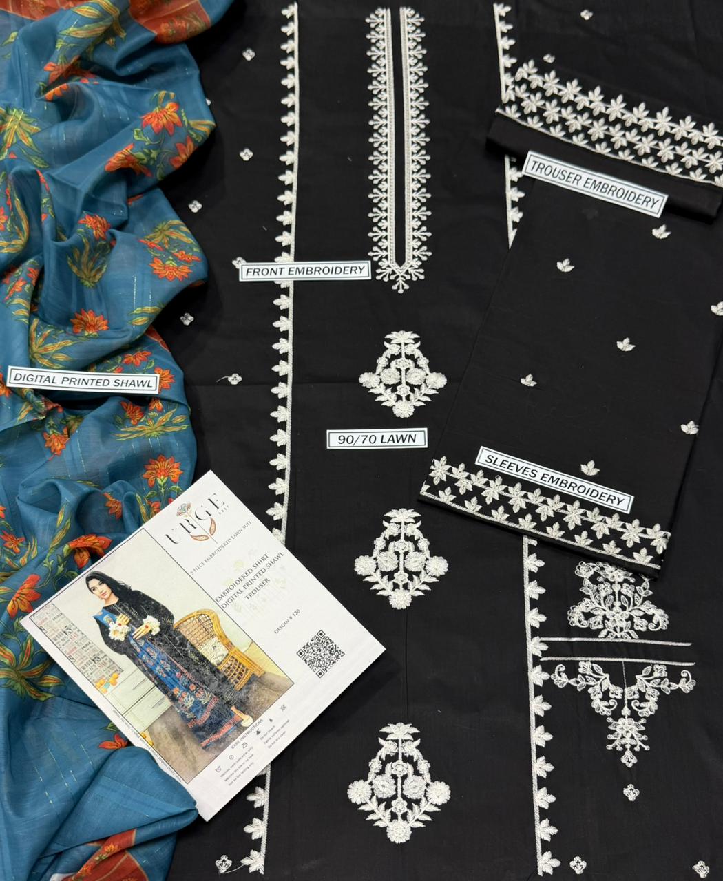 URGE– Luxury Embroidered 3-Piece in Lawn unsticed -16