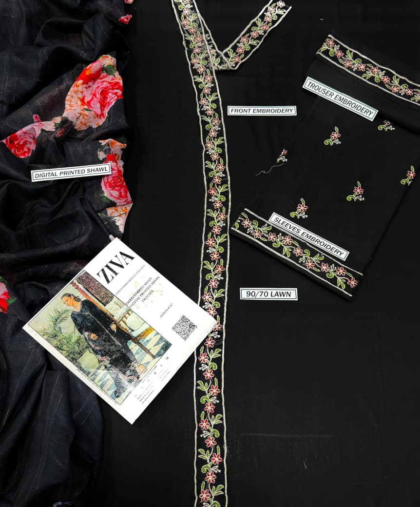 ZIVA– Luxury Embroidered 3-Piece in Lawn unsticed -24