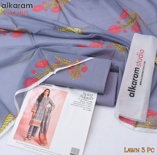 AL KARAM 3 Piece Printed Unstitched Suit AK-05