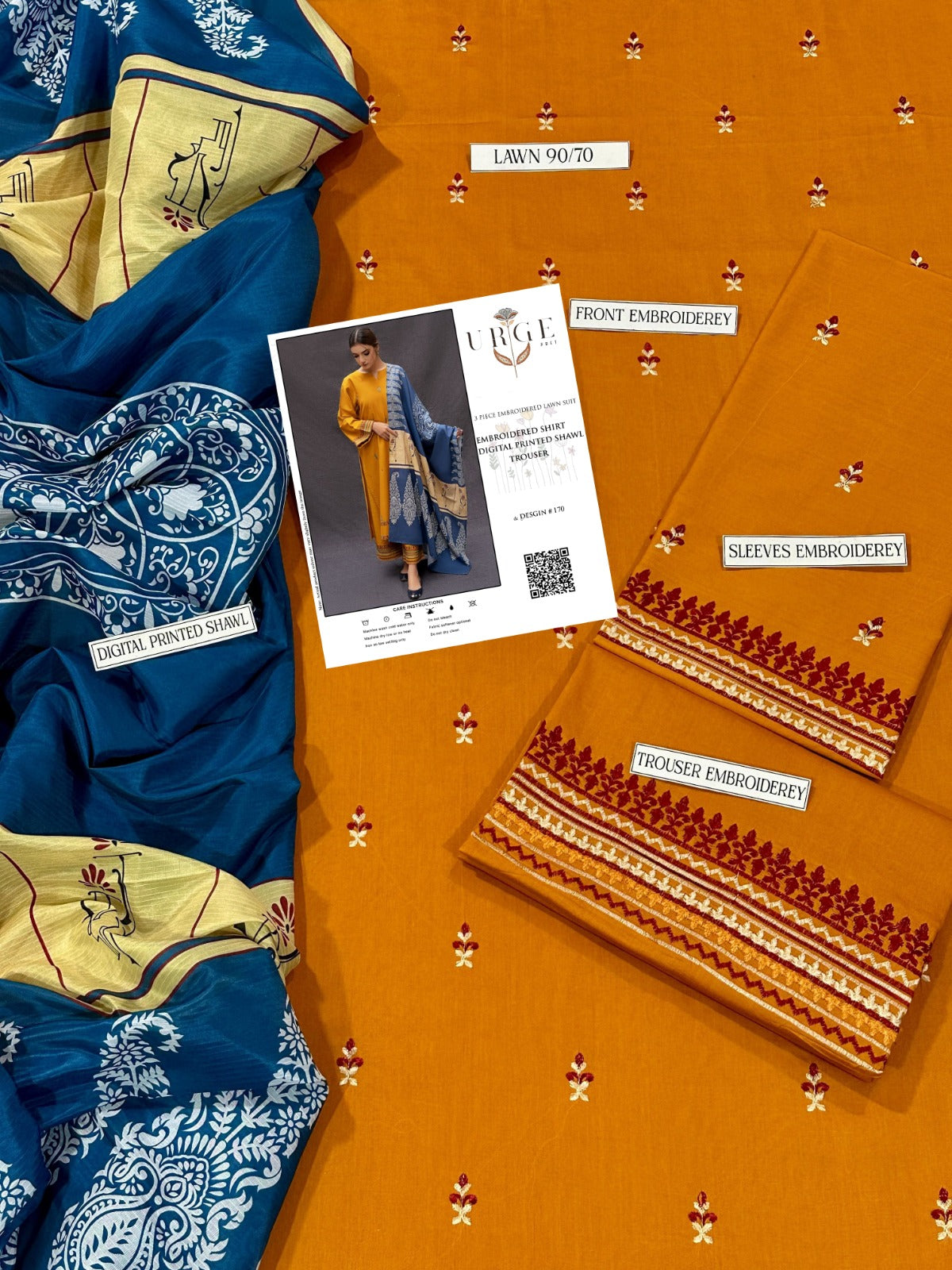 URGE– Luxury Embroidered 3-Piece in Lawn unsticed -17