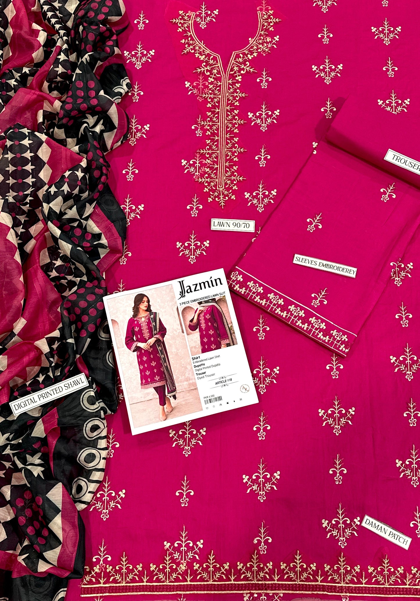 JAZMIN– Luxury Embroidered 3-Piece in Lawn unsticed -3