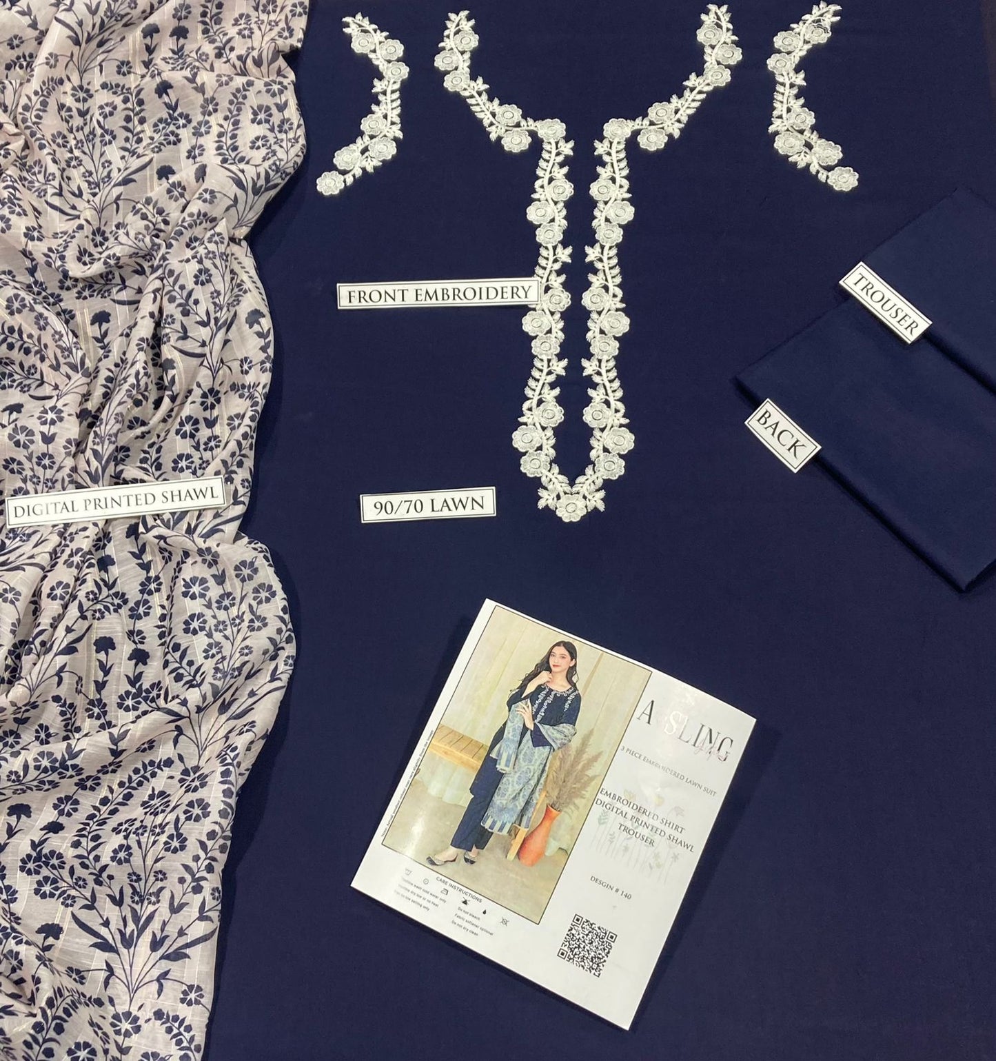 ASLING– Luxury Embroidered 3-Piece in Lawn unsticed -18