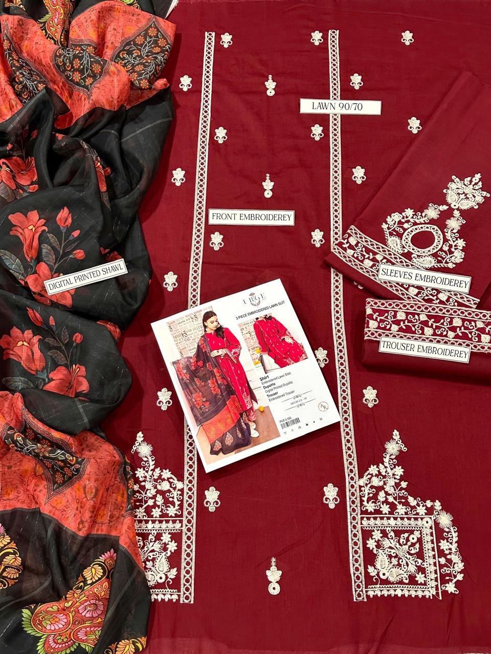 URGE– Luxury Embroidered 3-Piece in Lawn unsticed -5