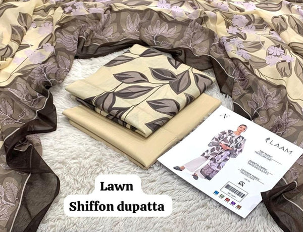 LAAM Printed without patched 3 Piece Unstitched Suit BR-00