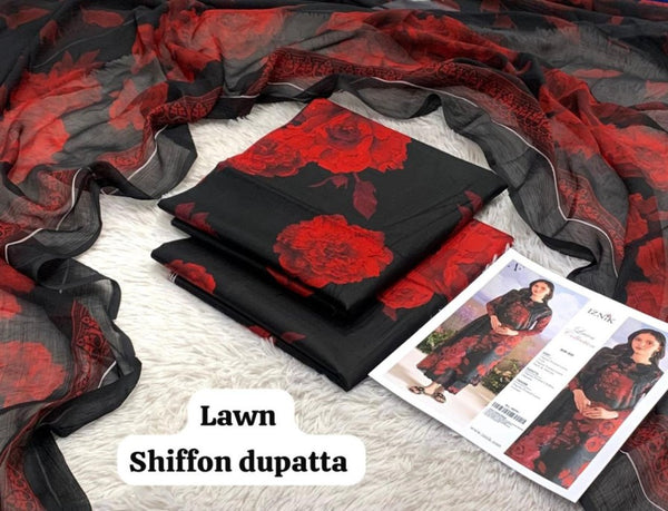 IZNIK Printed without patched 3 Piece Unstitched Suit BR-01