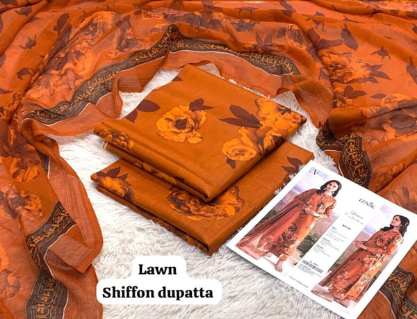 IZNIK Printed without patched 3 Piece Unstitched Suit BR-02