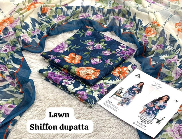 BRAND Printed without patched 3 Piece Unstitched Suit BR-04