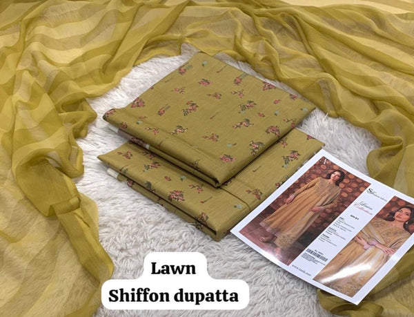 BRAND Printed without patched 3 Piece Unstitched Suit BR-05