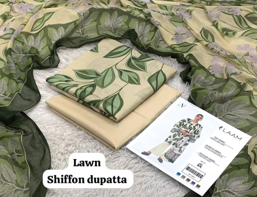 LAAM Printed without patched 3 Piece Unstitched Suit BR-06