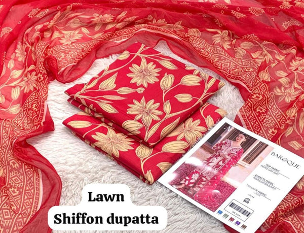 BAROQUE Printed without patched 3 Piece Unstitched Suit BR-07