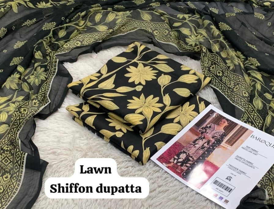 BAROQUE Printed without patched 3 Piece Unstitched Suit BR-08