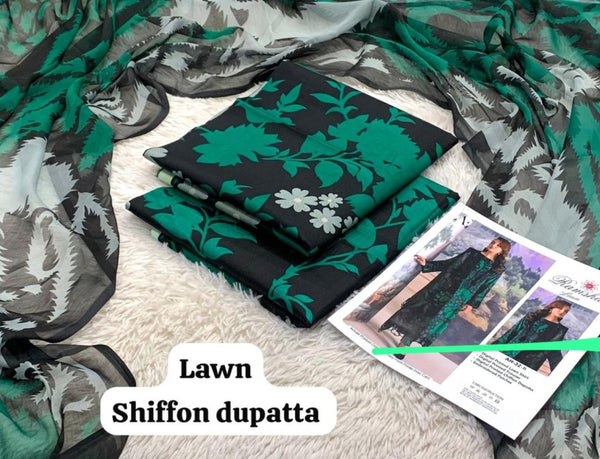 RAMSHA  Printed without patched 3 Piece Unstitched Suit BR-10