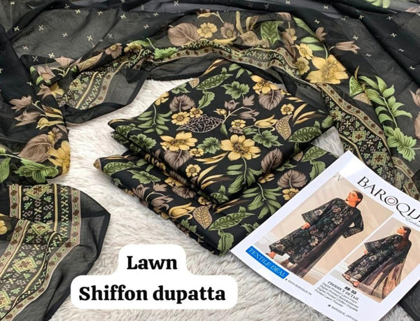 BAROQUE Printed without patched 3 Piece Unstitched Suit BR-11