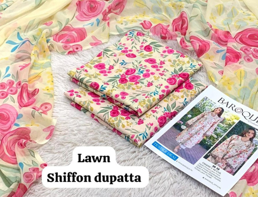 BAROQUE Printed without patched 3 Piece Unstitched Suit BR-12