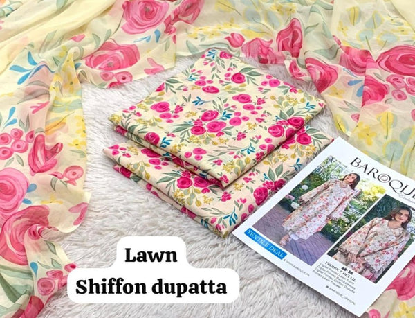 BAROQUE Printed without patched 3 Piece Unstitched Suit BR-12