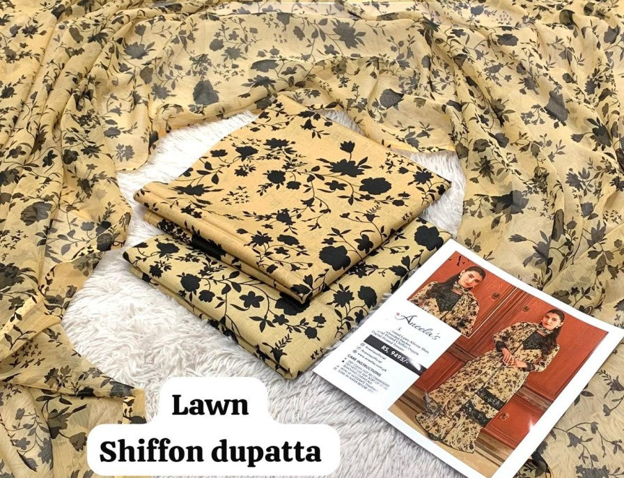 ANEELA  Printed without patched 3 Piece Unstitched Suit BR-16