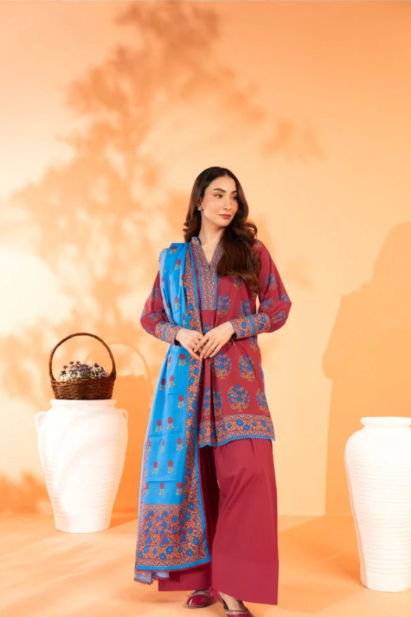 AL KARAM 3 Piece Printed Unstitched Suit AK-04