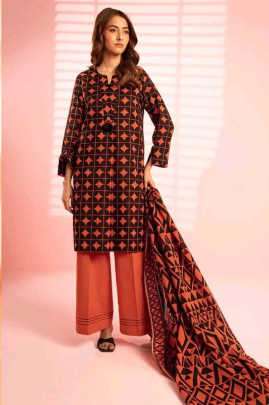 AL KARAM 3 Piece Printed Unstitched Suit AK-09