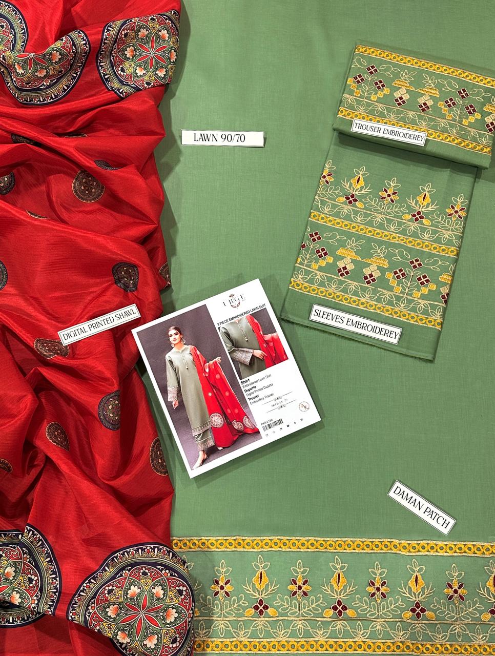 URGE– Luxury Embroidered 3-Piece in Lawn unsticed -15