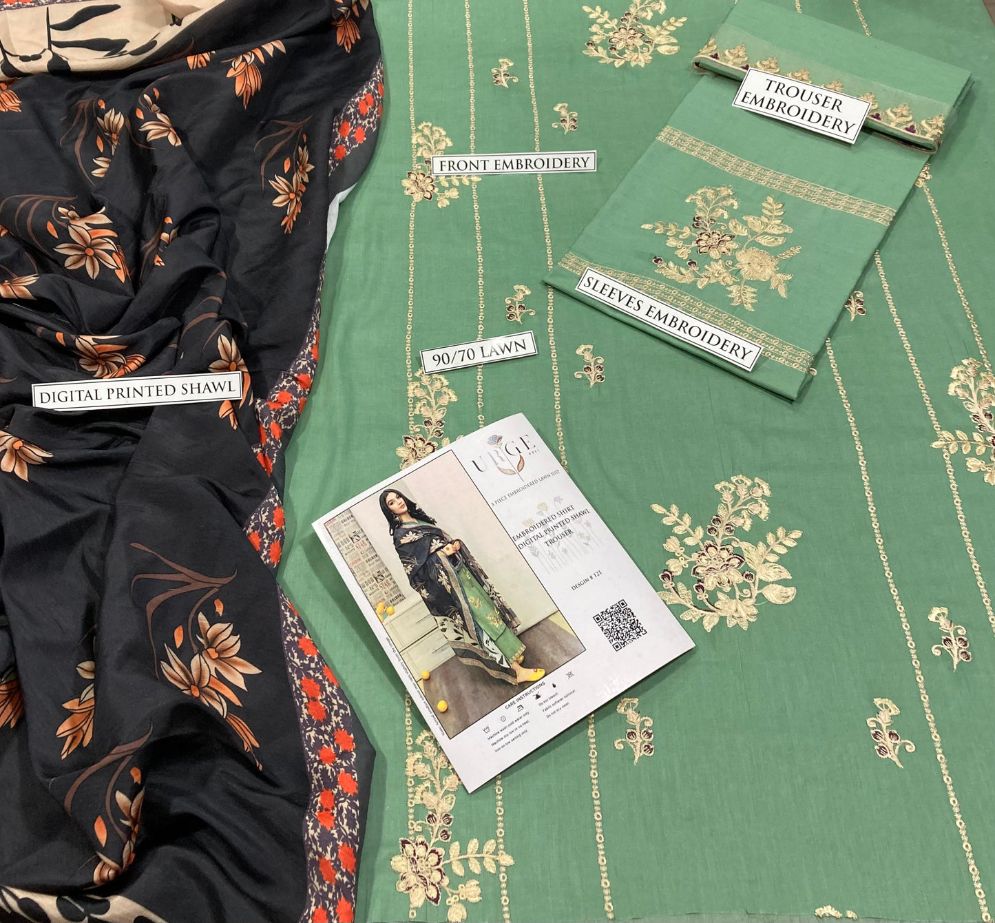 URGE– Luxury Embroidered 3-Piece in Lawn unsticed -20