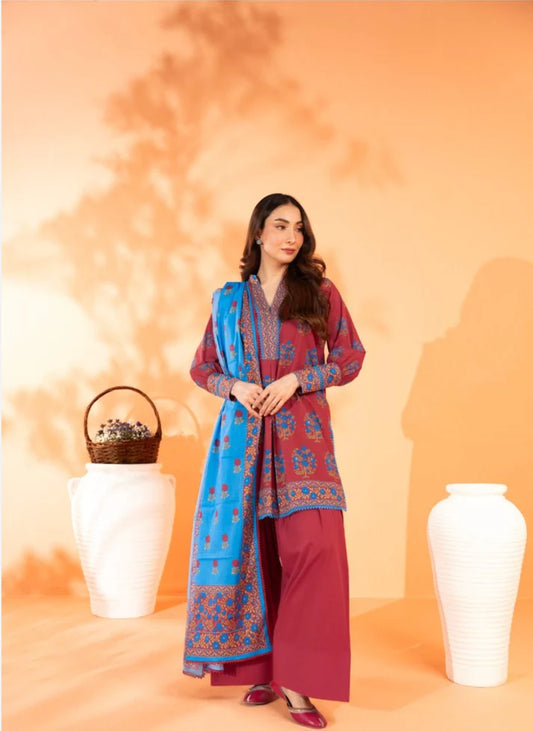 AL KARAM 3 Piece Printed Unstitched Suit AK-04
